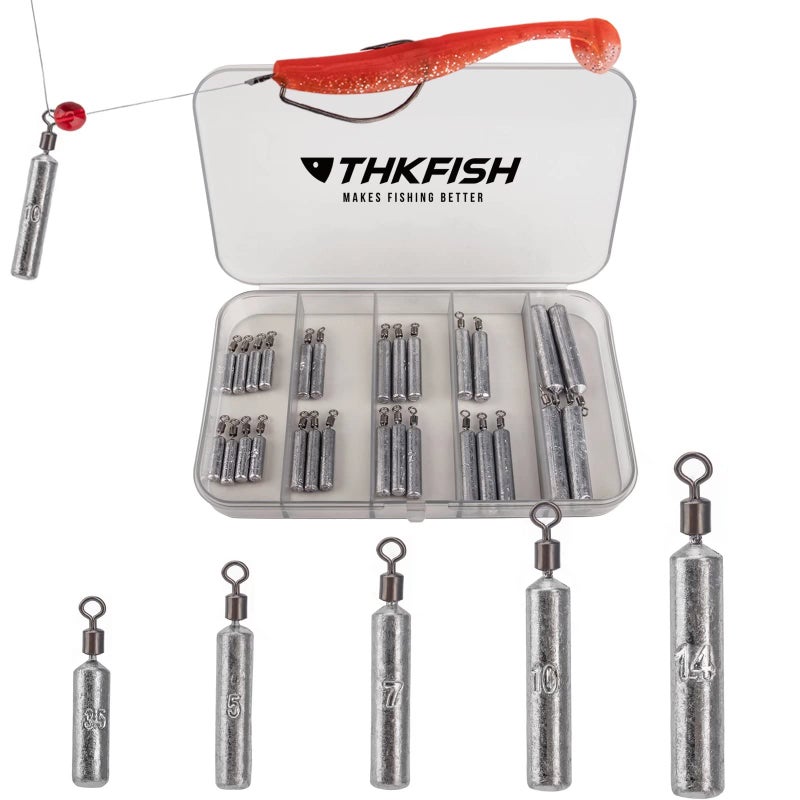 THKFISH أوزان الصيد من THKFISH، مجموعة أوزان الصيد، مجموعة أوزان الصيد، خطافات أحمق، خطافات الأوفست، أدوات صيد السمك E-28pcs-شكل نحيف - Image 1